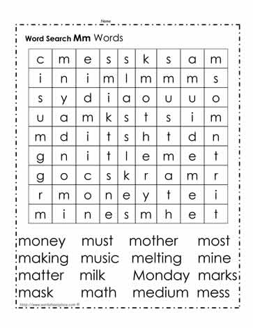 Words Beginning with M Wordsearch